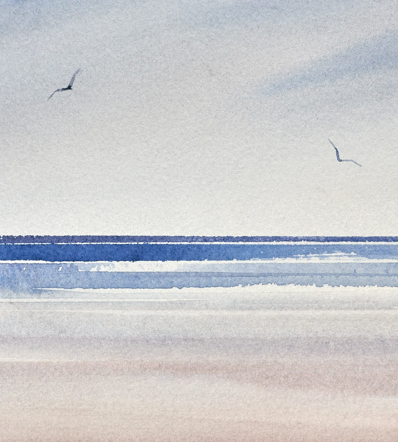 Waves over the shore original seascape watercolour painting by Timothy Gent - detail view