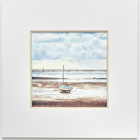 Original colour pencil drawing Boat on Lytham beach by Timothy Gent