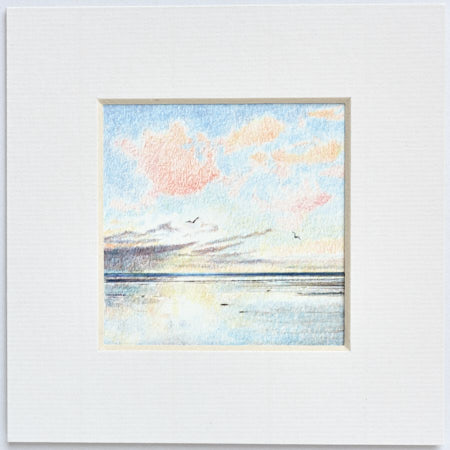 Original colour pencil drawing Sunset over the sea by Timothy Gent