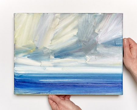 Abstract oil painting for sale Into the blue - scale view