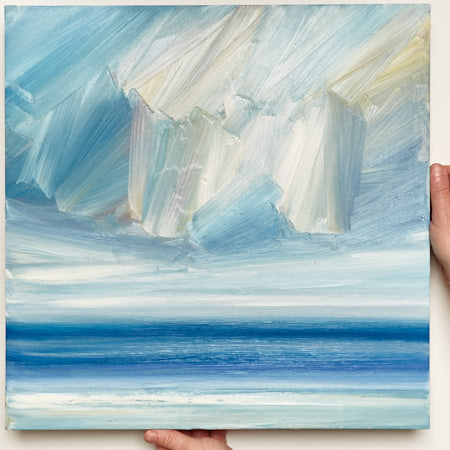 Seascape oil painting for sale Over calm waters - scale view