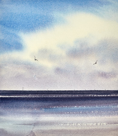 Breezy shore original watercolour painting by Timothy Gent