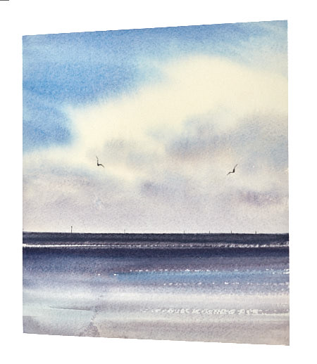 Breezy shore original watercolour painting by Timothy Gent - side view