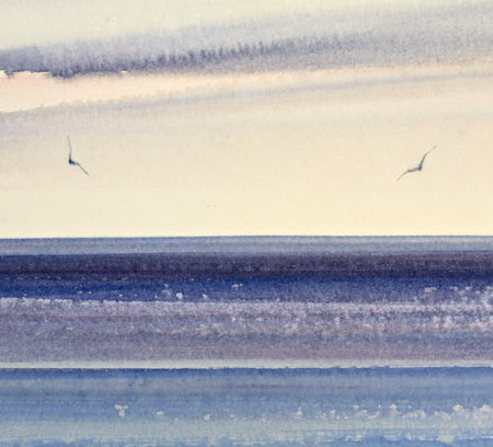 Evening shore, St Annes-on-sea original watercolour painting by Timothy Gent - detail view