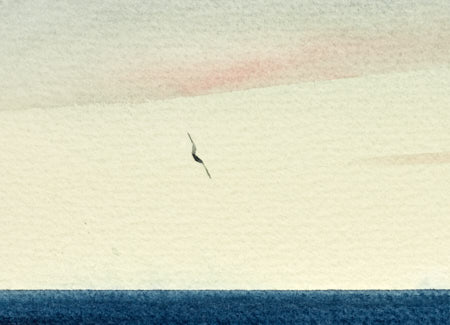 Into the sunset, Ross sands original seascape watercolour painting by Timothy Gent - detail view