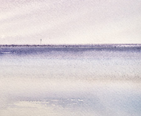 Late skies, St Annes-on-sea beach original watercolour painting - second detail view