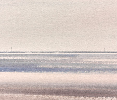 Light across the shallows original watercolour painting by Timothy Gent - detail view