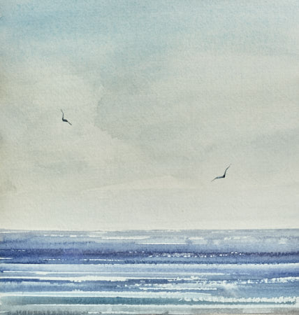 Light across the waves original watercolour painting by Timothy Gent