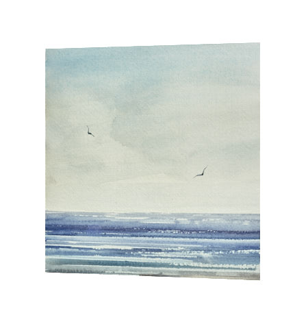 Light across the waves original seascape watercolour painting by Timothy Gent - side view