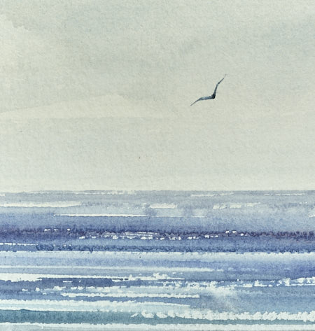 Light across the waves original seascape watercolour painting by Timothy Gent - detail view