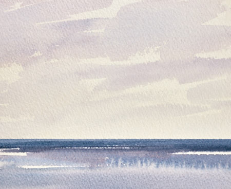 Light upon the sea original seascape watercolour painting by Timothy Gent - detail view