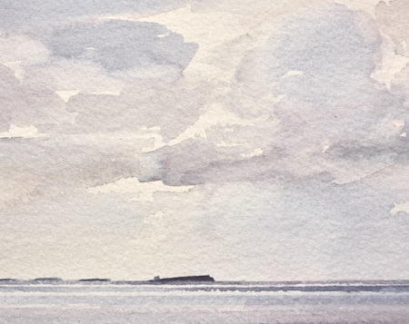 Lindisfarne shores original watercolour painting by Timothy Gent - detail view