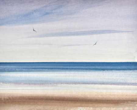 Peaceful sunset, St Annes-on-sea original watercolour painting by Timothy Gent