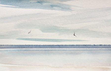 Watercolour painting titled Seacape at St Annes-on-sea II in Lancashire by fine artist Timothy Gent