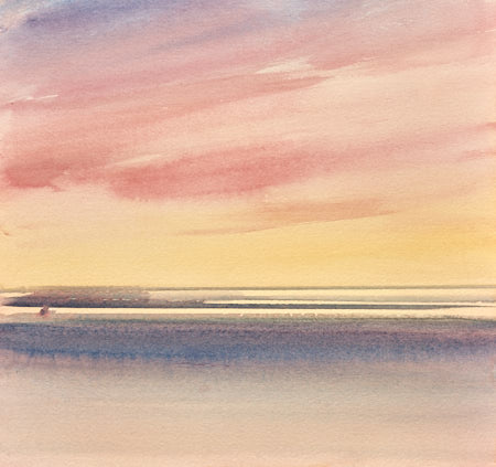 Serene twilight original art watercolour painting by Timothy Gent