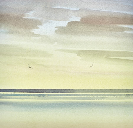 Serene twilight, St Annes-on-sea beach watercolour painting by fine artist Timothy Gent