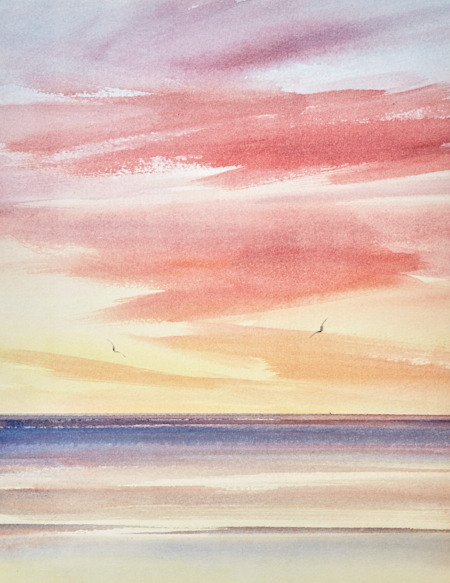 Shore after sunset original art watercolour painting by Timothy Gent
