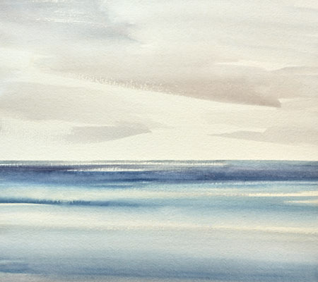 Silvery light over the shore original watercolour painting by Timothy Gent
