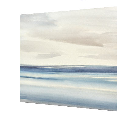 Silvery light over the shore original seascape watercolour painting by Timothy Gent - side view