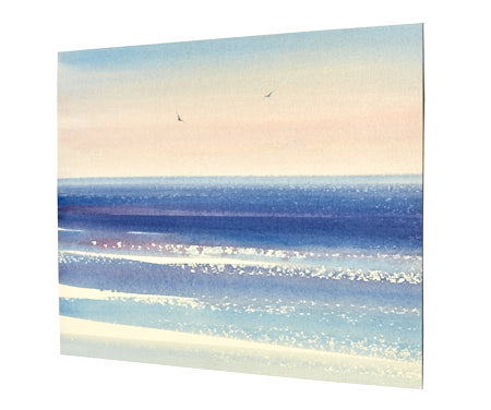 Sparkling shore original seascape watercolour painting by Timothy Gent - side view