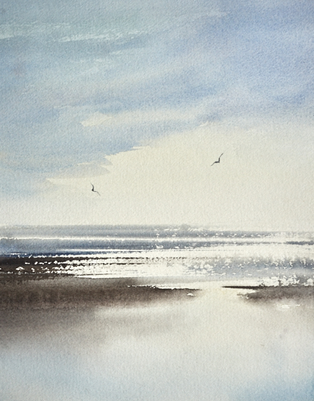 Sunlight across the shore original art watercolour painting by Timothy Gent
