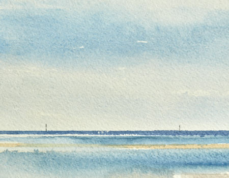 Sunlit seas, Lytham original watercolour painting by Timothy Gent - detail view