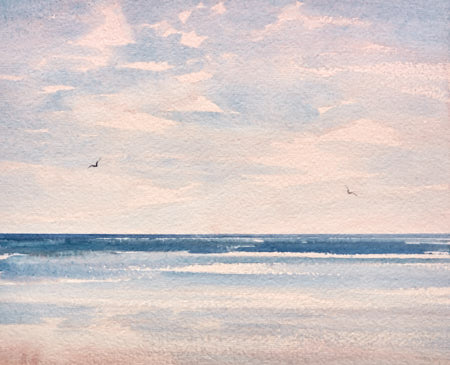 Sunlit shore original watercolour painting by Timothy Gent