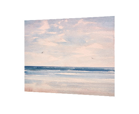 Sunlit shore original seascape watercolour painting by Timothy Gent - side view