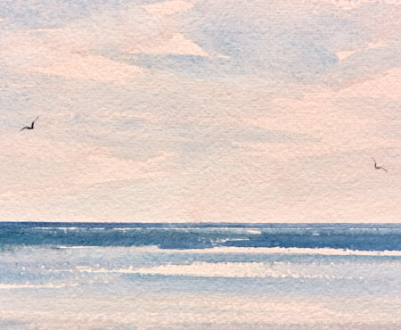 Sunlit shore original seascape watercolour painting by Timothy Gent - detail view