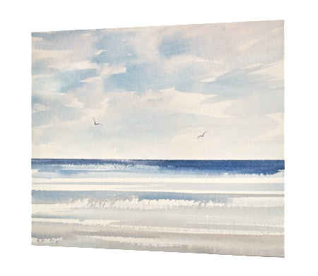 Sunlit tide, St Annes-on-sea original watercolour painting by Timothy Gent - side view