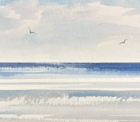 Sunlit tide, St Annes-on-sea original watercolour painting by Timothy Gent - detail view
