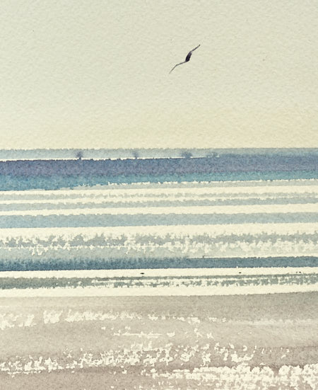 Sunlit waves, St Annes-on-sea original watercolour painting by Timothy Gent - detail view