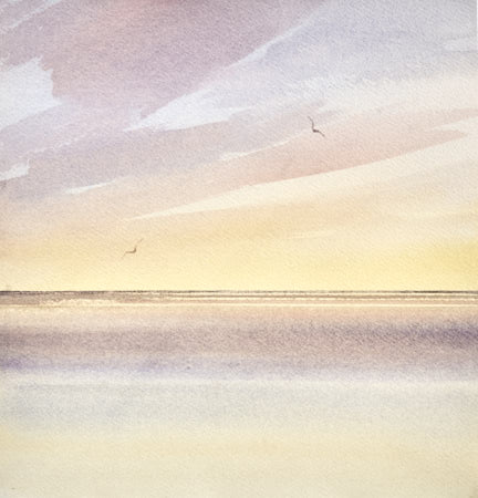 Sunset seas, Lytham St Annes original watercolour painting by Timothy Gent