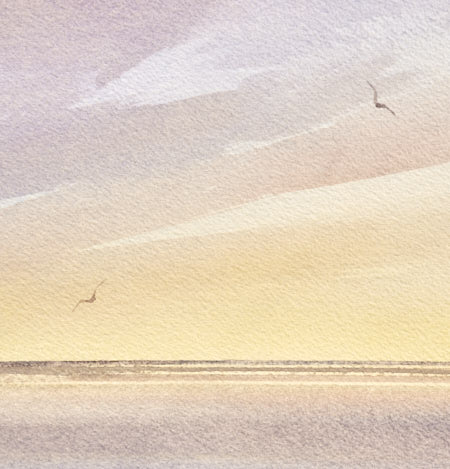 Sunset seas, Lytham St Annes original watercolour painting by Timothy Gent - detail view