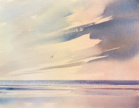 Sunset skies, Lytham St Annes beach original watercolour painting by Timothy Gent