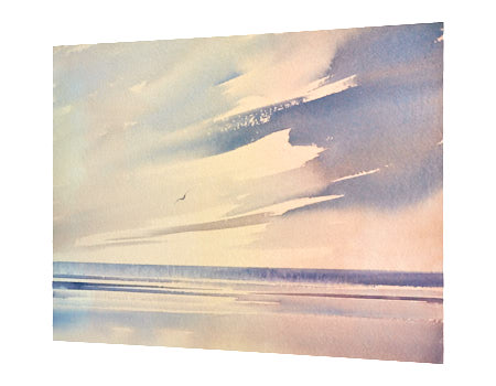 Sunset skies, Lytham St Annes beach original watercolour painting by Timothy Gent - detail view