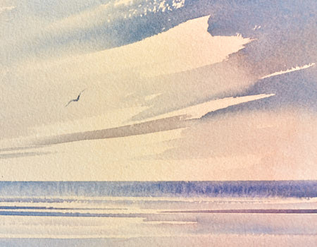 Sunset skies, Lytham St Annes beach original watercolour painting by Timothy Gent - side view