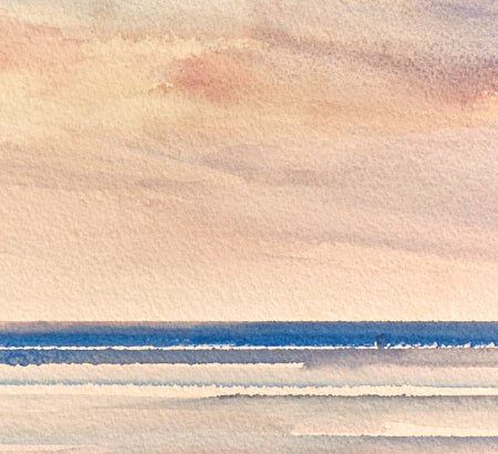 Sunset, St Annes-on-sea beach original watercolour painting by Timothy Gent - detail view