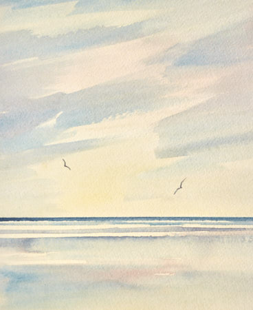 Sunset tide, St Annes-on-sea original watercolour painting by Timothy Gent