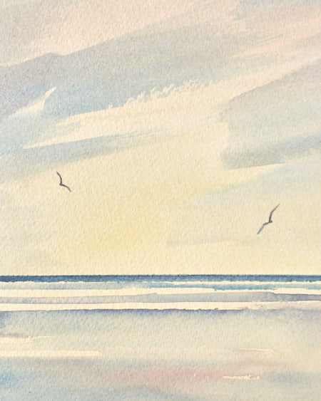Sunset tide, St Annes-on-sea original watercolour painting by Timothy Gent - detail view