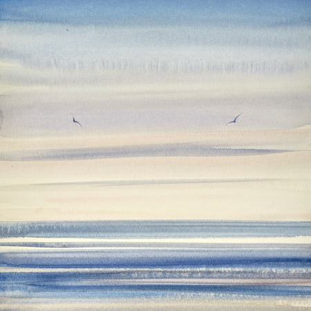 Watercolour painting Sunset at low tide by fine artist Timothy Gent