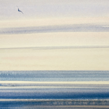 Sunset at low tide original watercolour painting - detail view