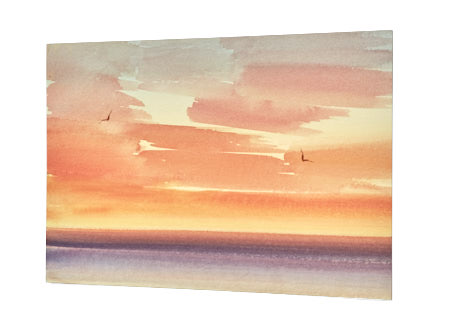 Sunset serenity original watercolour painting by Timothy Gent - side view