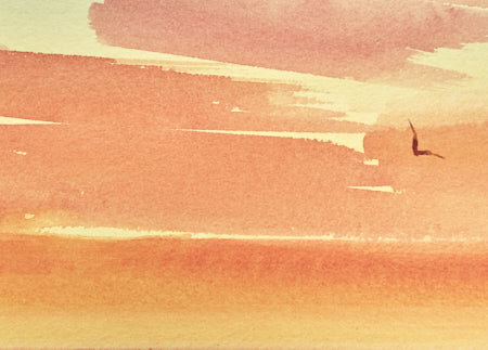 Sunset serenity original watercolour painting by Timothy Gent - detail view
