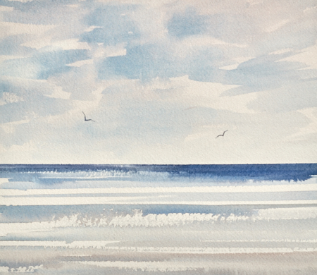 Sunshine over the sea original art watercolour painting by Timothy Gent