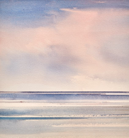 Twilight beach original watercolour painting by Timothy Gent