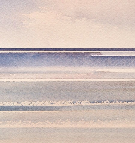 Twilight beach original watercolour painting by Timothy Gent - detail view