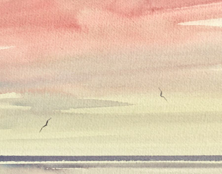 Twilight horizons original watercolour painting by Timothy Gent - detail view