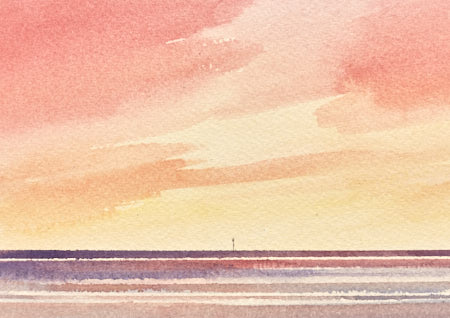 Twilight over the shore original watercolour painting by Timothy Gent - detail view
