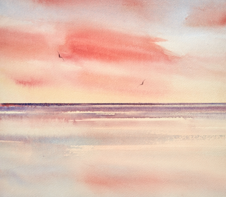 Twilight reflections original art watercolour painting by Timothy Gent
